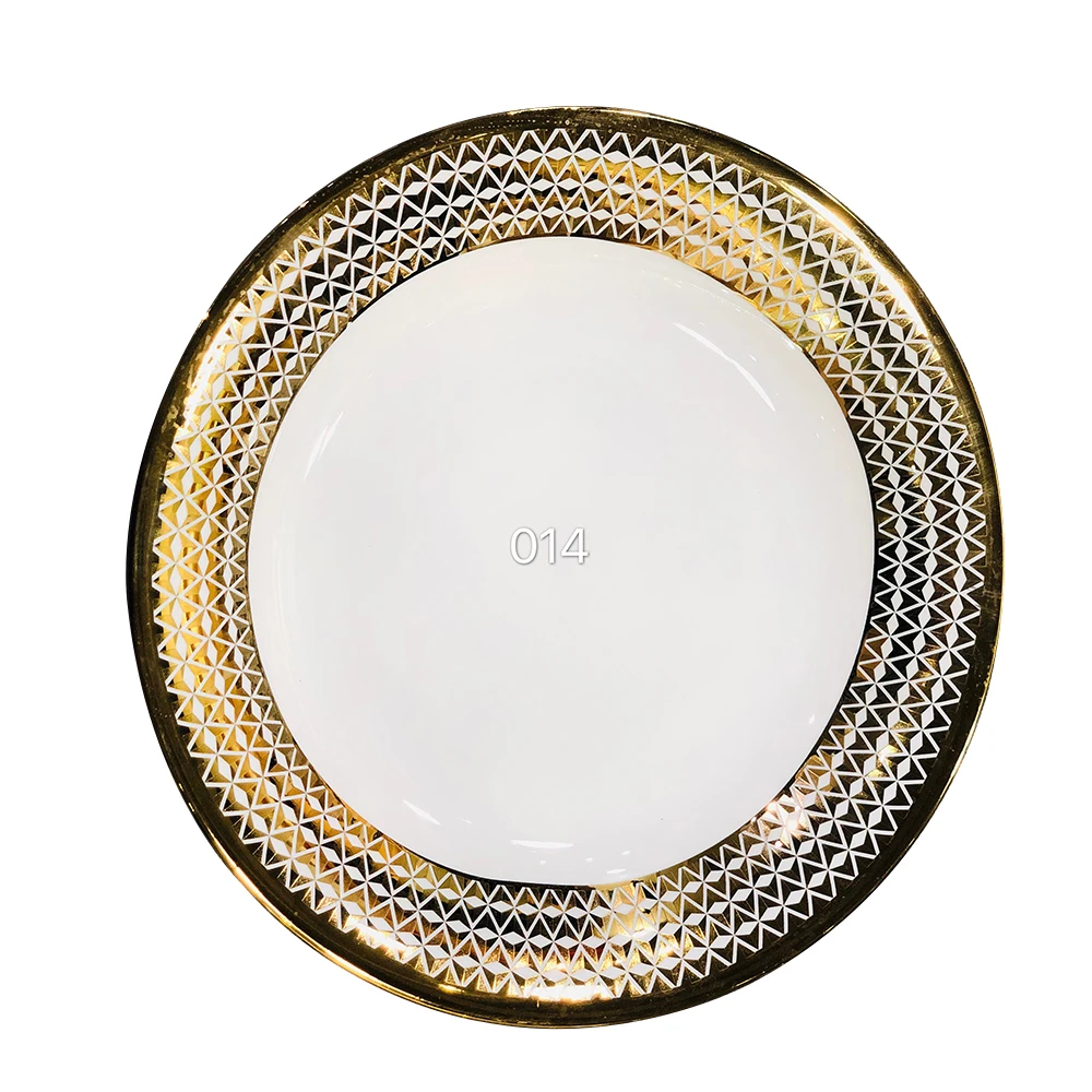 Customized Wholesale White Decorative Gold Rim Moroccan Bone China Charger Dinner Plates Set For Kitchen Cake Dessert Fruit