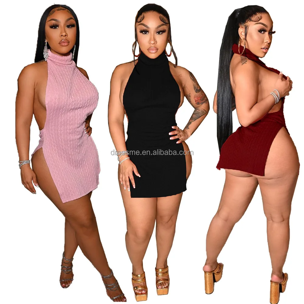 MT172-9130  Wholesale 2022 Spring and Summer New High-neck Sleeveless Dress Sexy Hollow Slit Skirt women clothing