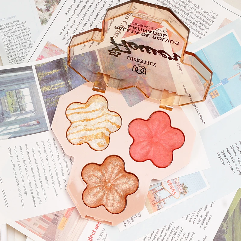 Luckylily Wholesale 3 Color Flower Shaped Pressed Powder High Pigment Pressed Powder Foundation  Face Powder For Makeup