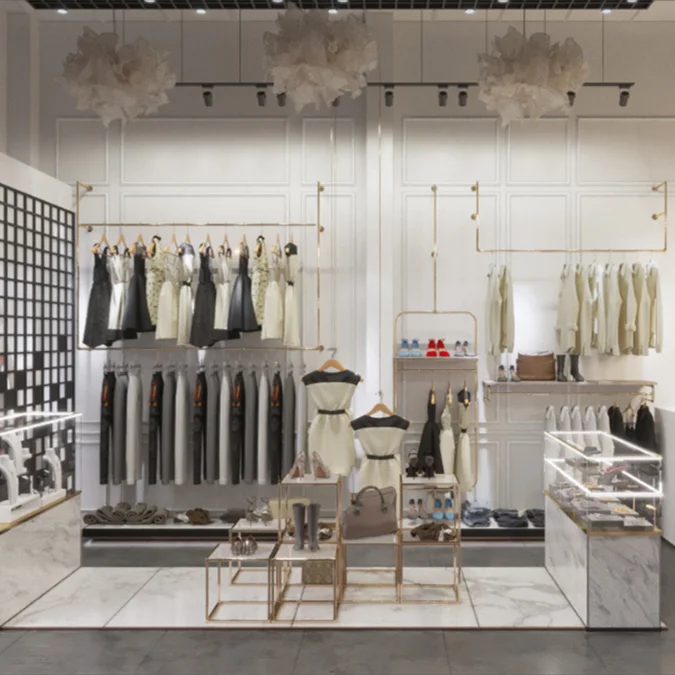 Custom High-end Stainless Steel Garment Store Display Interior Design Hot Retail Clothing Boutique Shop Furniture Decor