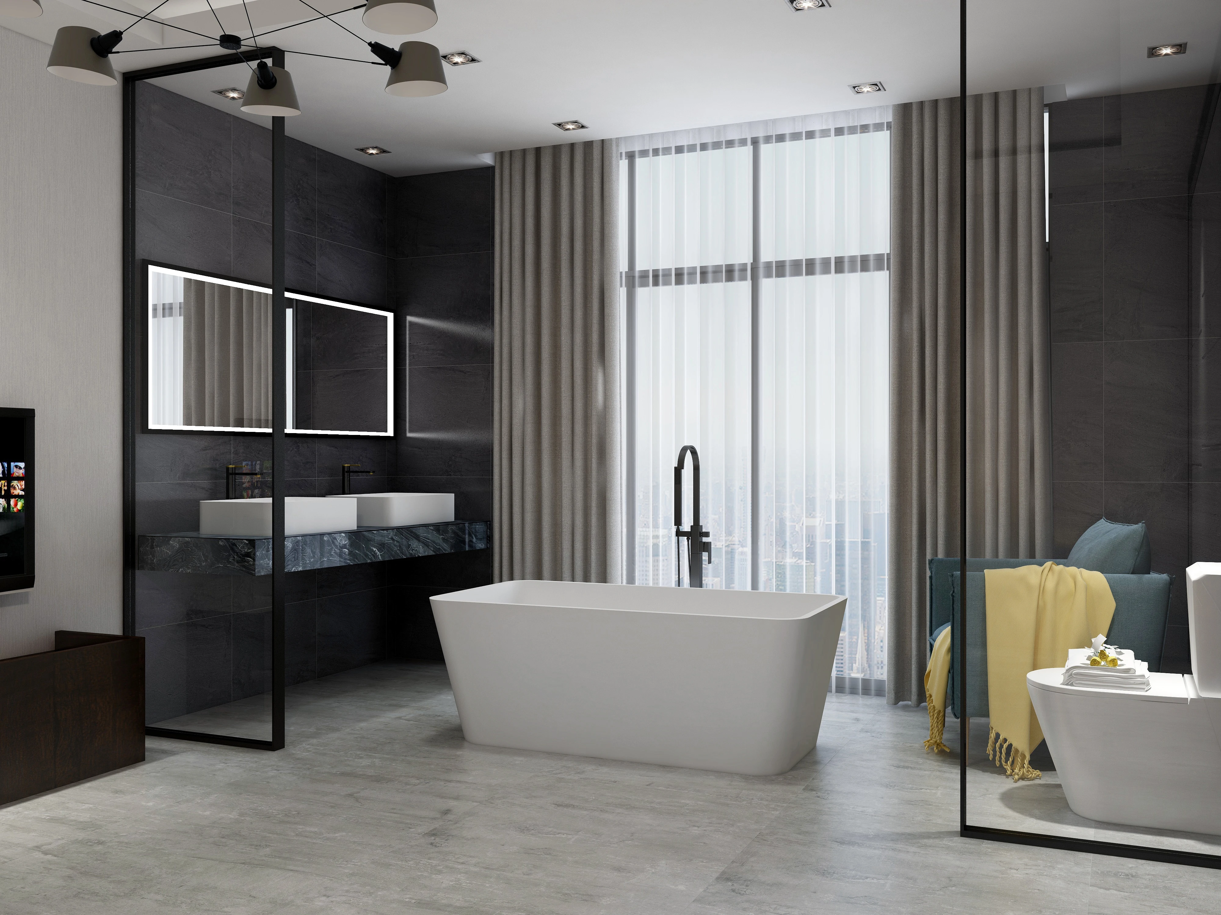 Bathroom soaking bath tub artificial stone rectangle 2 person walk in bathtub