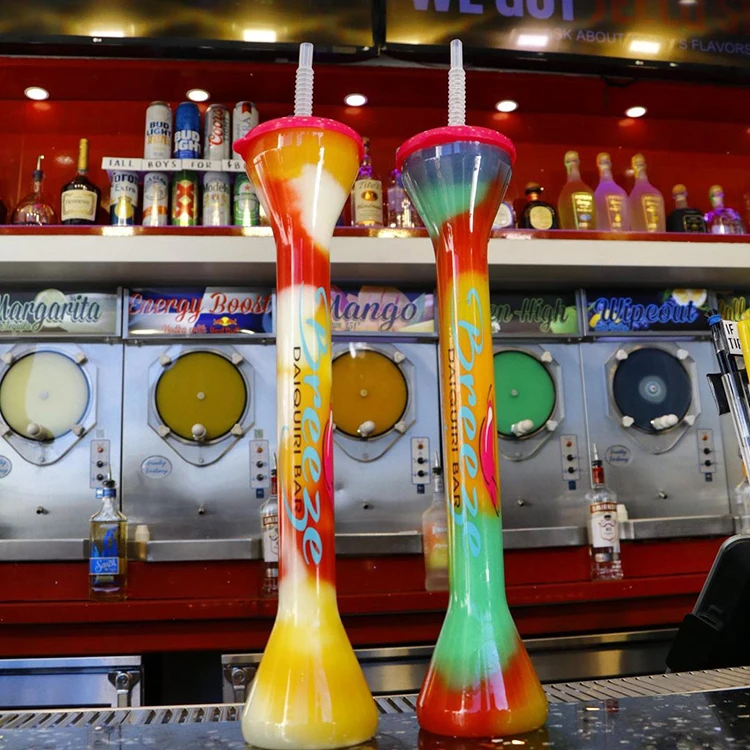 48oz Frozen drink slush container long neck daiquiris frozen drinks slushy yard cups with custom logo