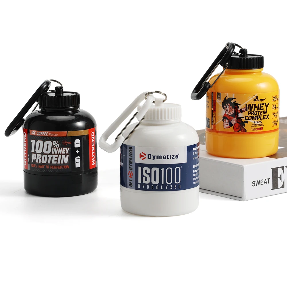 Custom logo gym water bottle plastic water bottles mini whey protein powder container water bottle with keychain