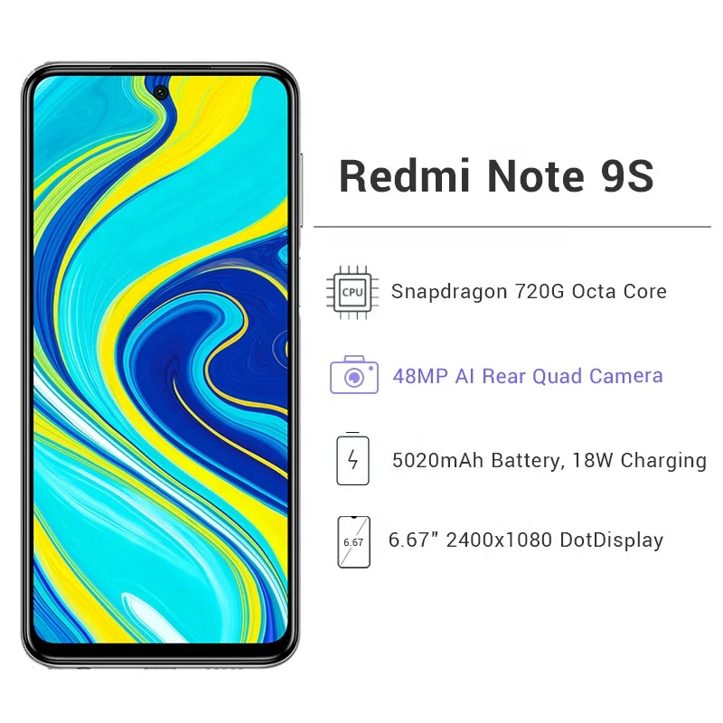  Мобильный телефон Xiaomi Redmi Note 9S 128 ГБ 64 глобальная версия Восьмиядерный процессор Snapdragon 720G 5020 мАч четыре камеры 48
