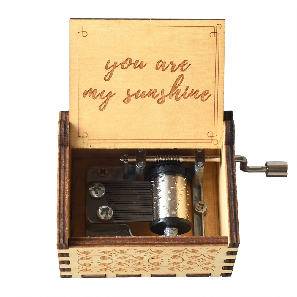 Factory direct sale mini customizable wooden hand crank music box for gifts