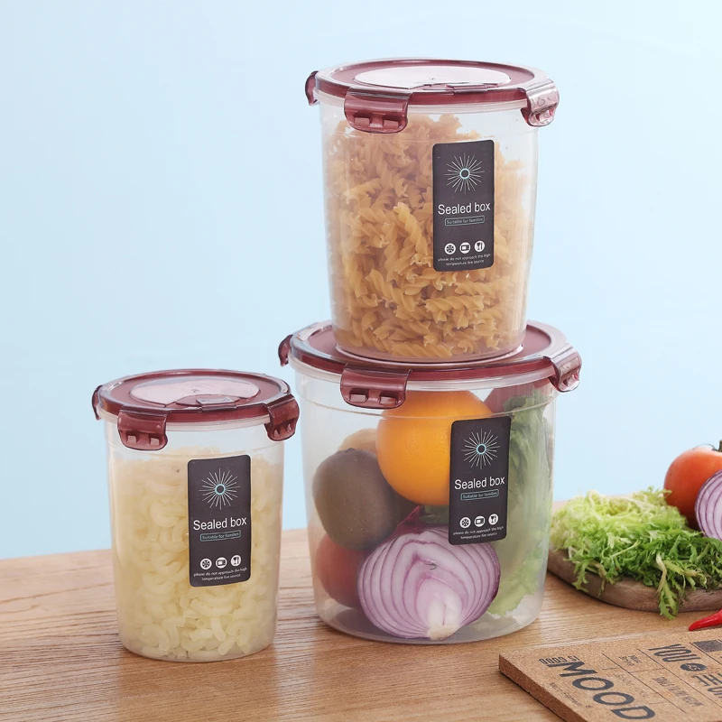 Refrigerator pantry organizer cereal storage box set pickles jar dried fruit canister airtight round plastic food container