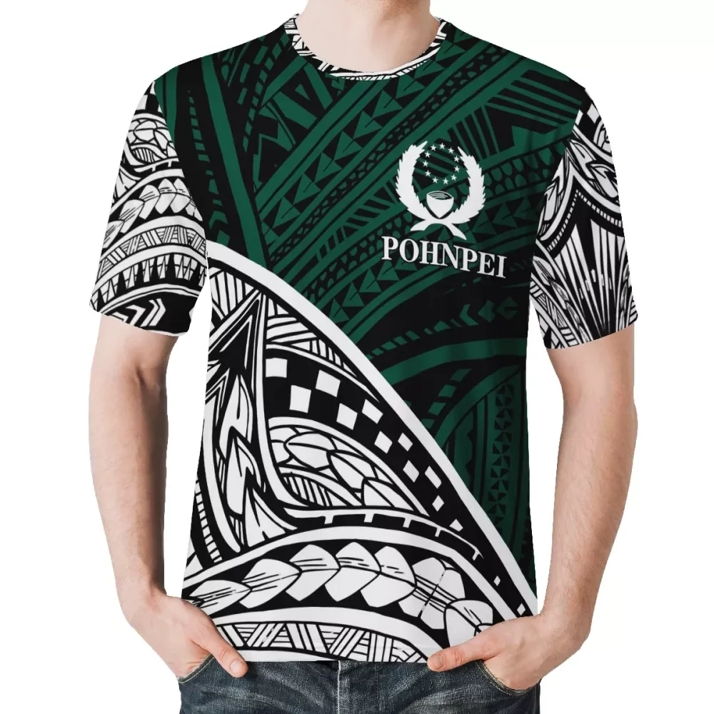 Green and white tribal stripe men tshirt Polynesian design custom pohnpei shirt print Large size men tops loose Quick dry shirt