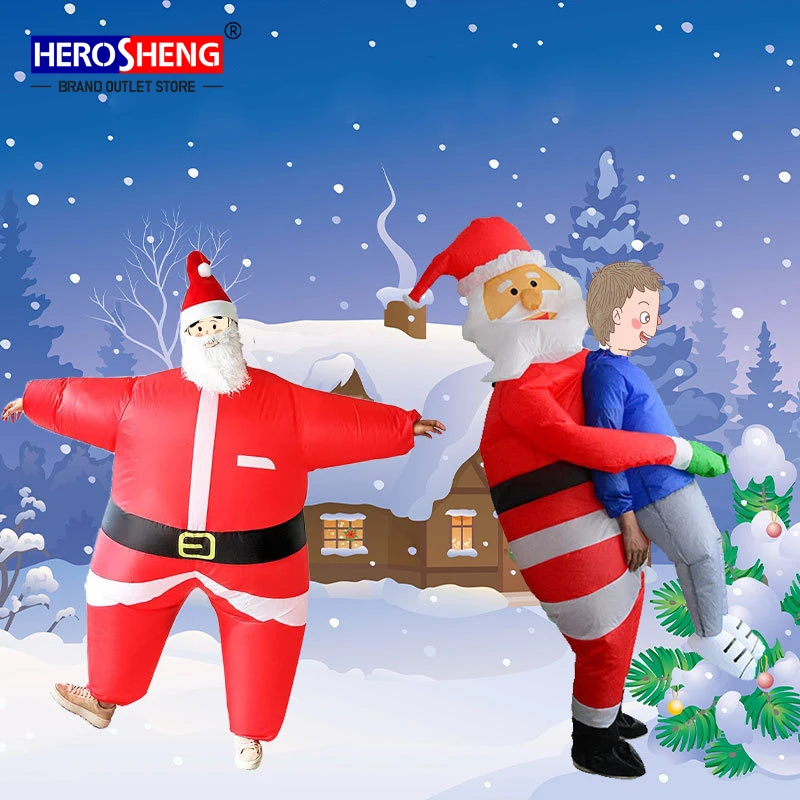 Funny Christmas Costume Adults Inflatable Christmas Jumpsuit People Funny Santa Claus inflatable costume christmas for party