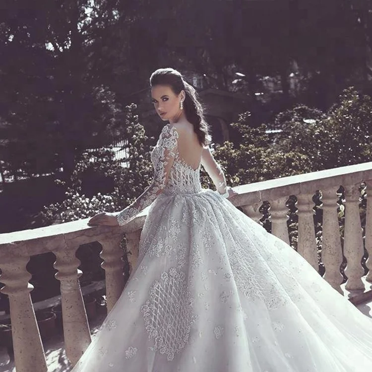 Manufacturer factory  sexy luxury Bridal  Gown Elegance  long sleeve Mermaid Wedding dress With Detachable China supplier
