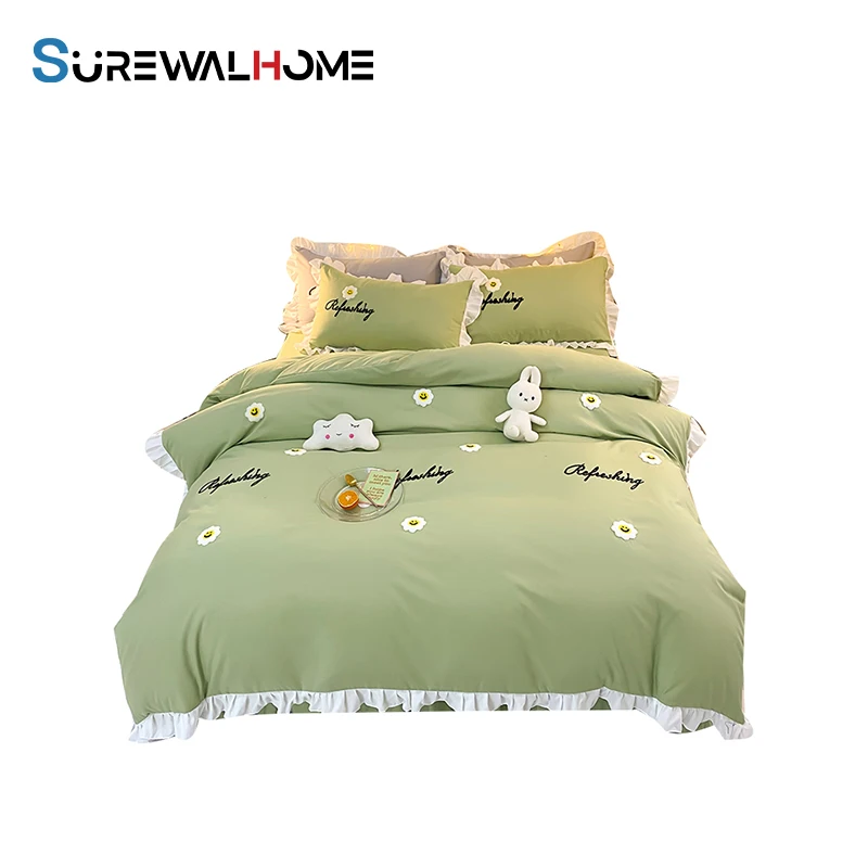 SUREWALHOME, комплект из четырех предметов, симпатичное постельное белье, 4 предмета, пододеяльник, простыня с вышивкой в европейском стиле