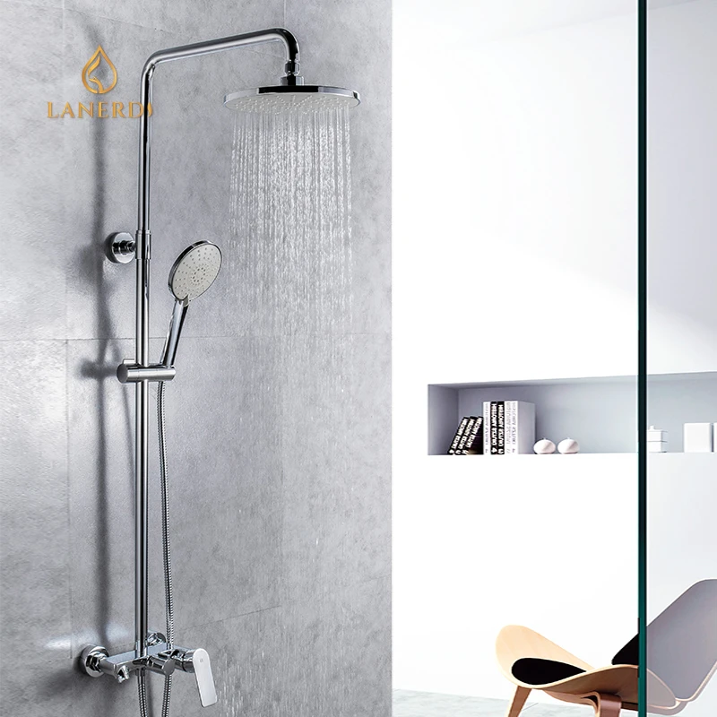 Exposed Hot and Cold Chrome Faucet Tap Taps and Shower Column Ducha Douche For Bathroom
