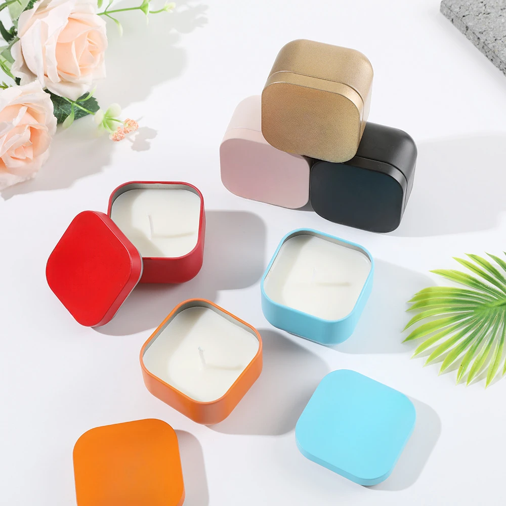 Color Candle Jar with Lid Scented Candles Container Candy Tea Storage Box Home Decor Metal Square Empty Candle Holders Lanterns