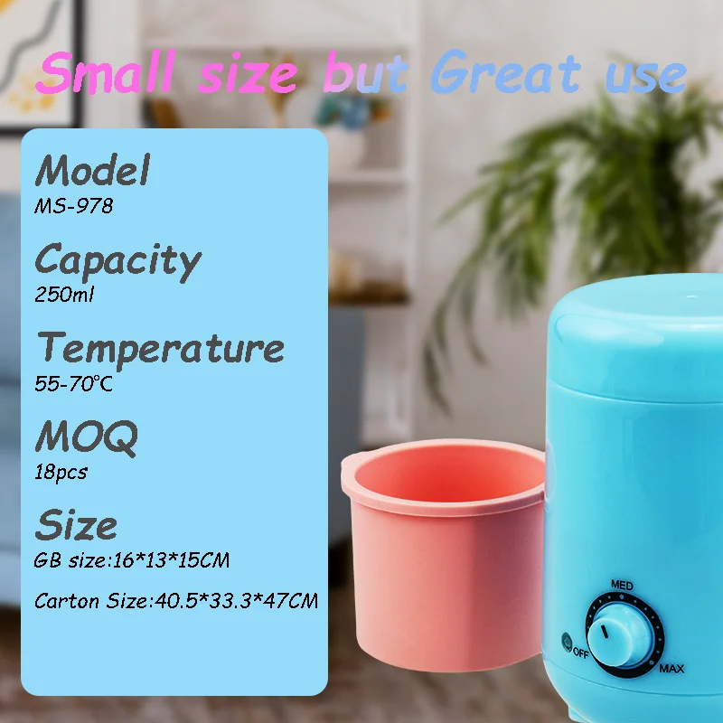 250ml Blue Case Hair Removal Mini Silicon Pot Wax Warmer Machine Beauty Device With Natural PP Materials For Whole Body DIY