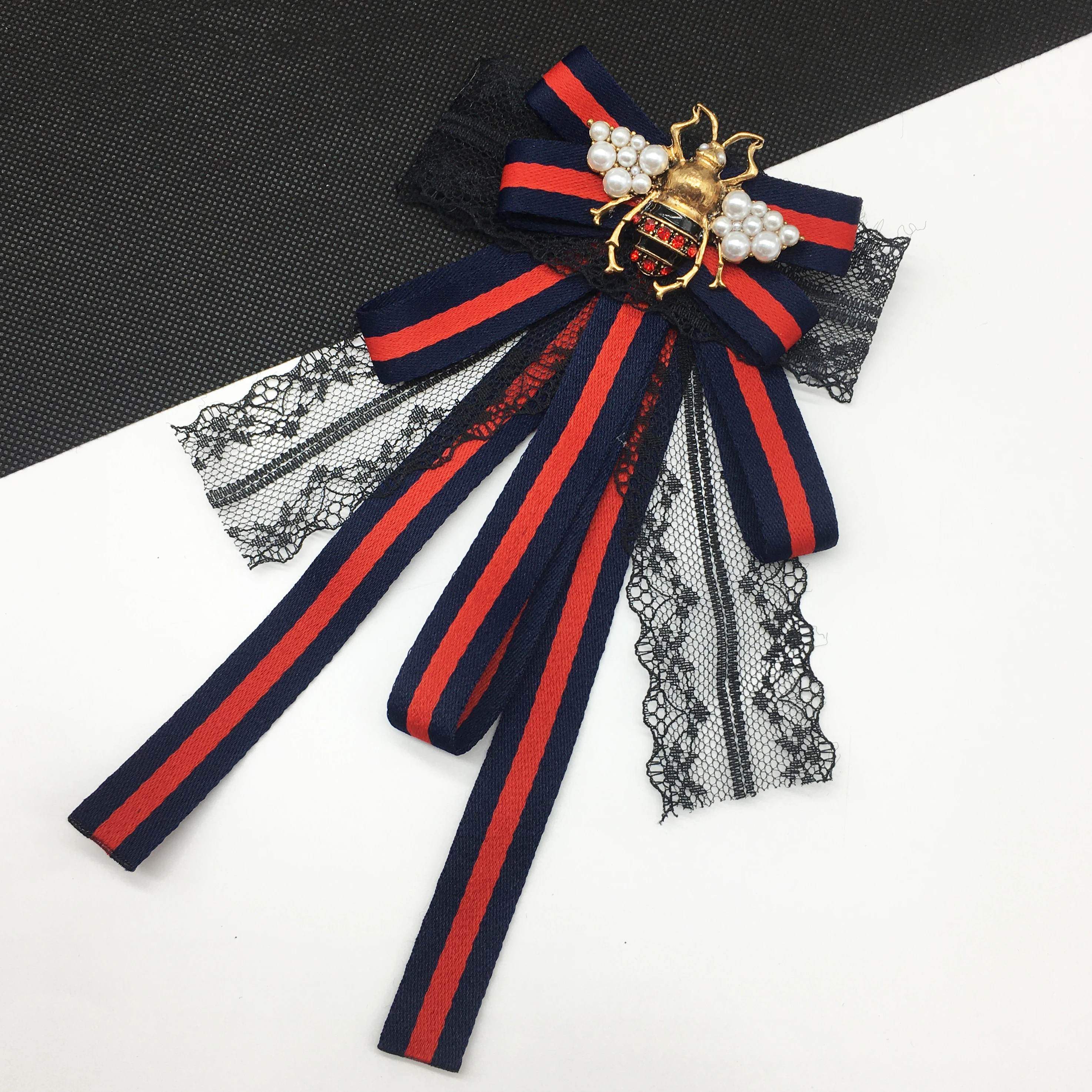 Dazgirl bee corsage Pearl Bee Ribbon Bow Tie Brooch