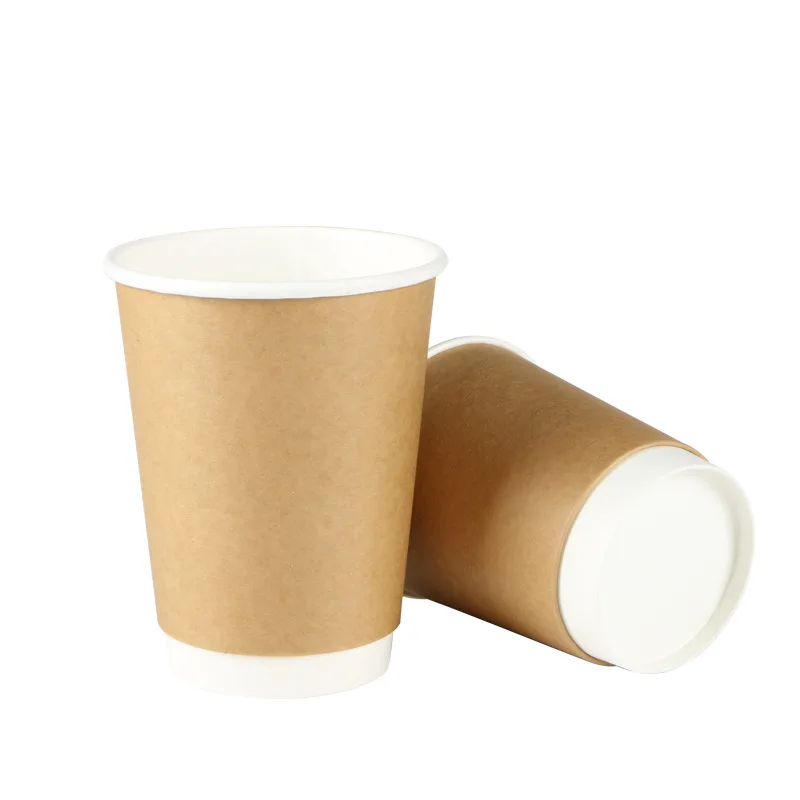 Eco-friendly custom double wall paper coffee cup disposable hot drink paper cups with lid