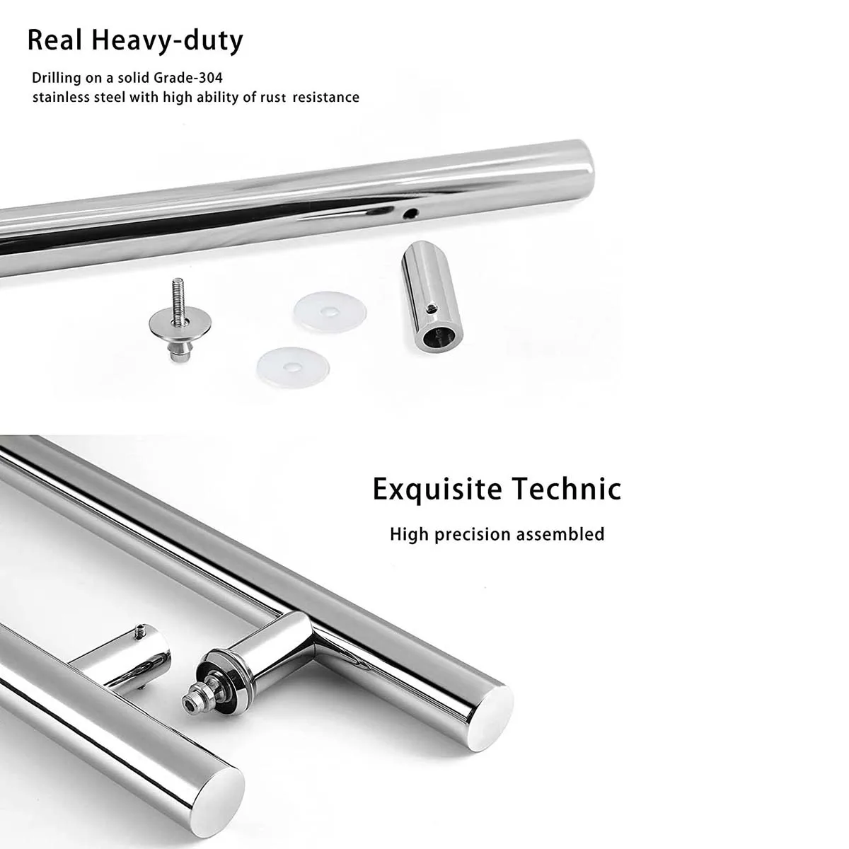 24 inches Commercial Grade-304 Stainless Steel Push Pull Door Handle Mirror Polished Chrome Finish Barn Glass Door Pull Handle