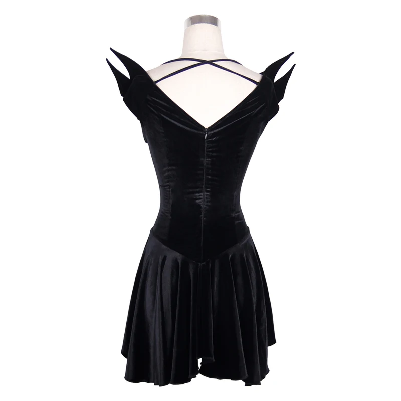 SKT013 Devil fashion Gothic black sexy ladies sleeveless V neck velvet skinny dresses