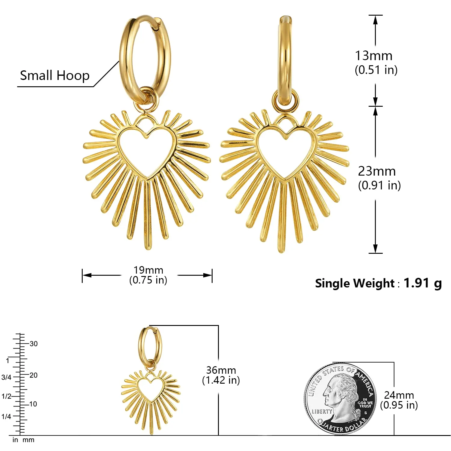 High End Luxury Jewelry Hoop Earrings Brass Gold Heart Pendant Fashion Jewelry Earrings