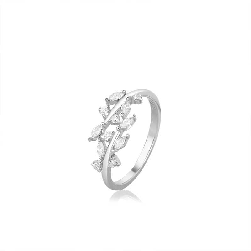 F.ZENI Fashion Adjustable Size 925 Sterling Silver White Gold Silver Leaf Ring For Ladies