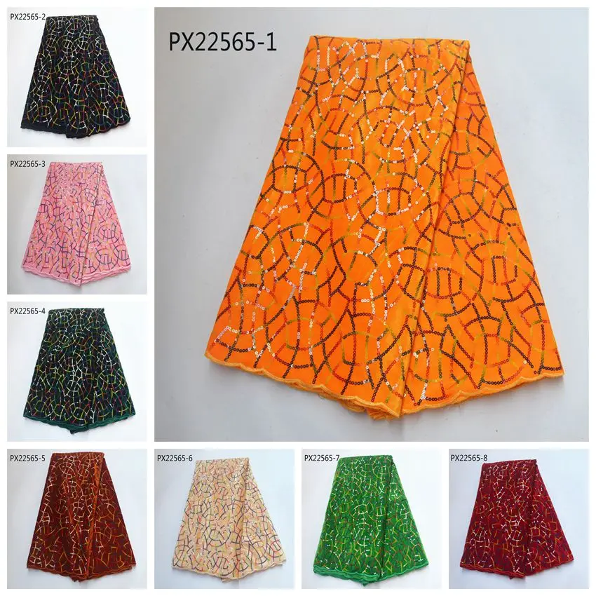 PX22565-1 Orange color African fabric wholesale cotton crochet lace for wedding dress