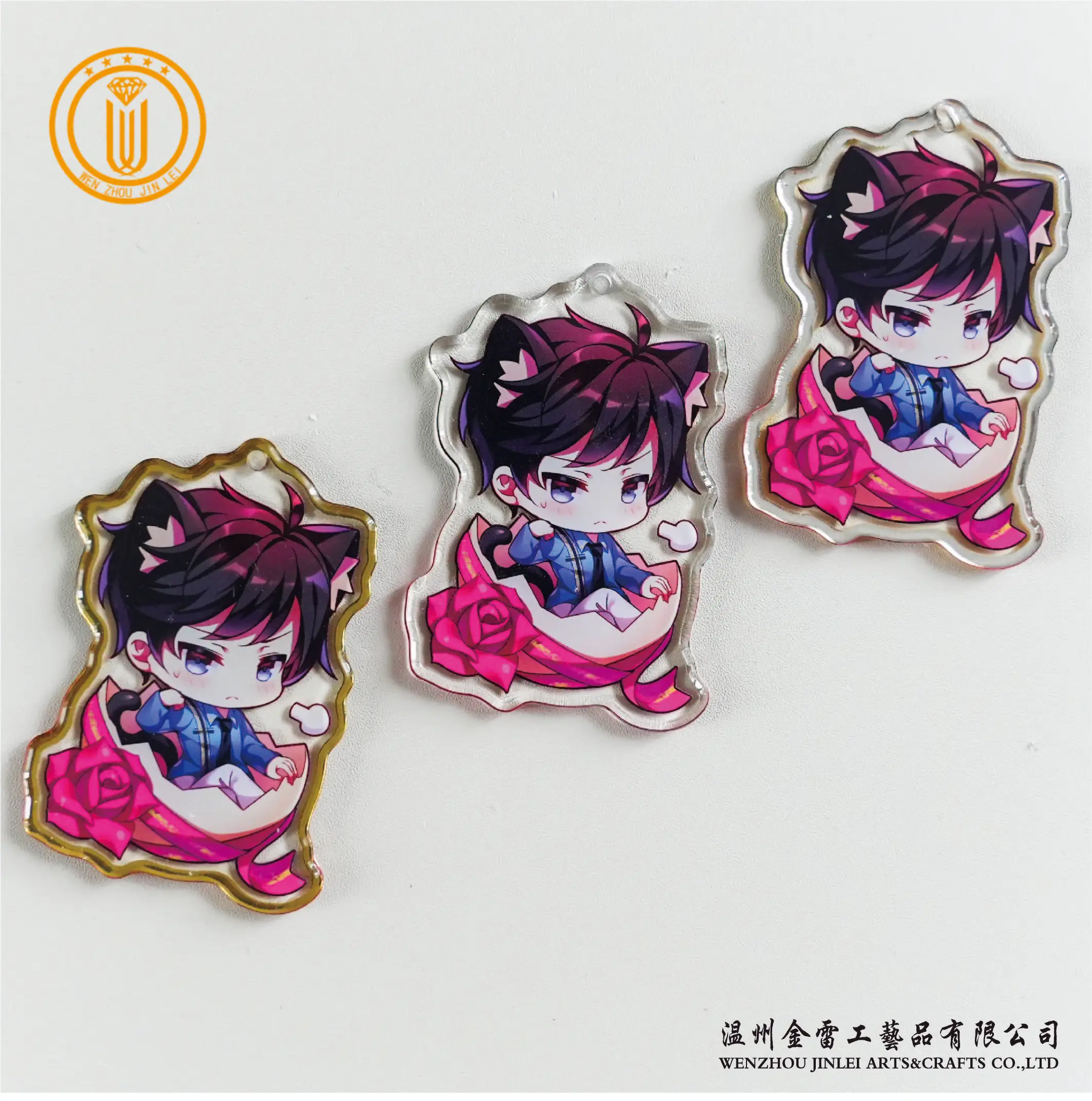 Jinlei custom anime character popular rainbow laser glitter charms hologram epoxy plastic acrylic keychains