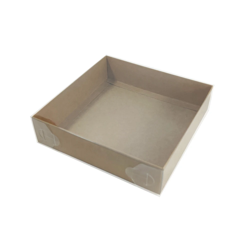 ZL Wholesale Eco Custom Packaging Bakery Food Donut Pizza Cookie Kraft Paper Gift Box With Transparent PET Foldable Lid
