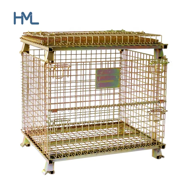 Heavy duty galvanized logistic foldable wire mesh storage cage