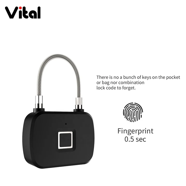 2019 New arrival vital Smart Lock Fingerprint luggage Padlock smart fingerprint padlock for Backpack Bike Gym Drawer Locker Home