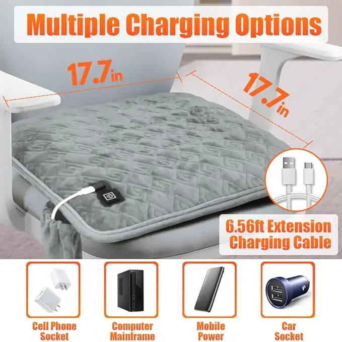 Upgrade 3-Level Adjustment Cordless Heating Cushion Electric Therapy Portable Foldable Bench Bleachers Outdoor Camping Hotels