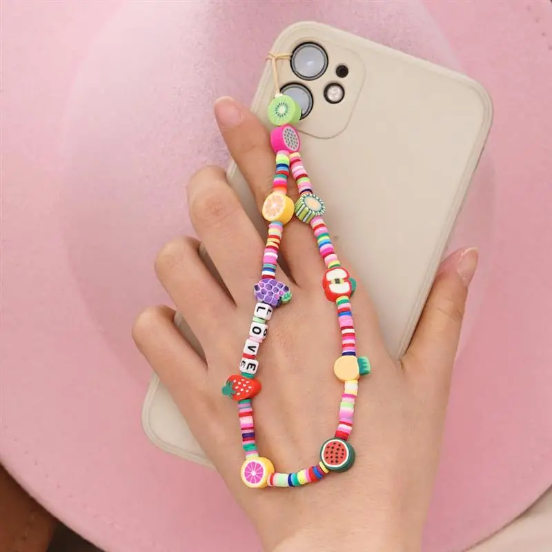 Beaded Phone Charms Lanyard Wrist Strap Smiley Face Beaded Phone Chain Cute Bracelet Keychain Charm for Women Girls