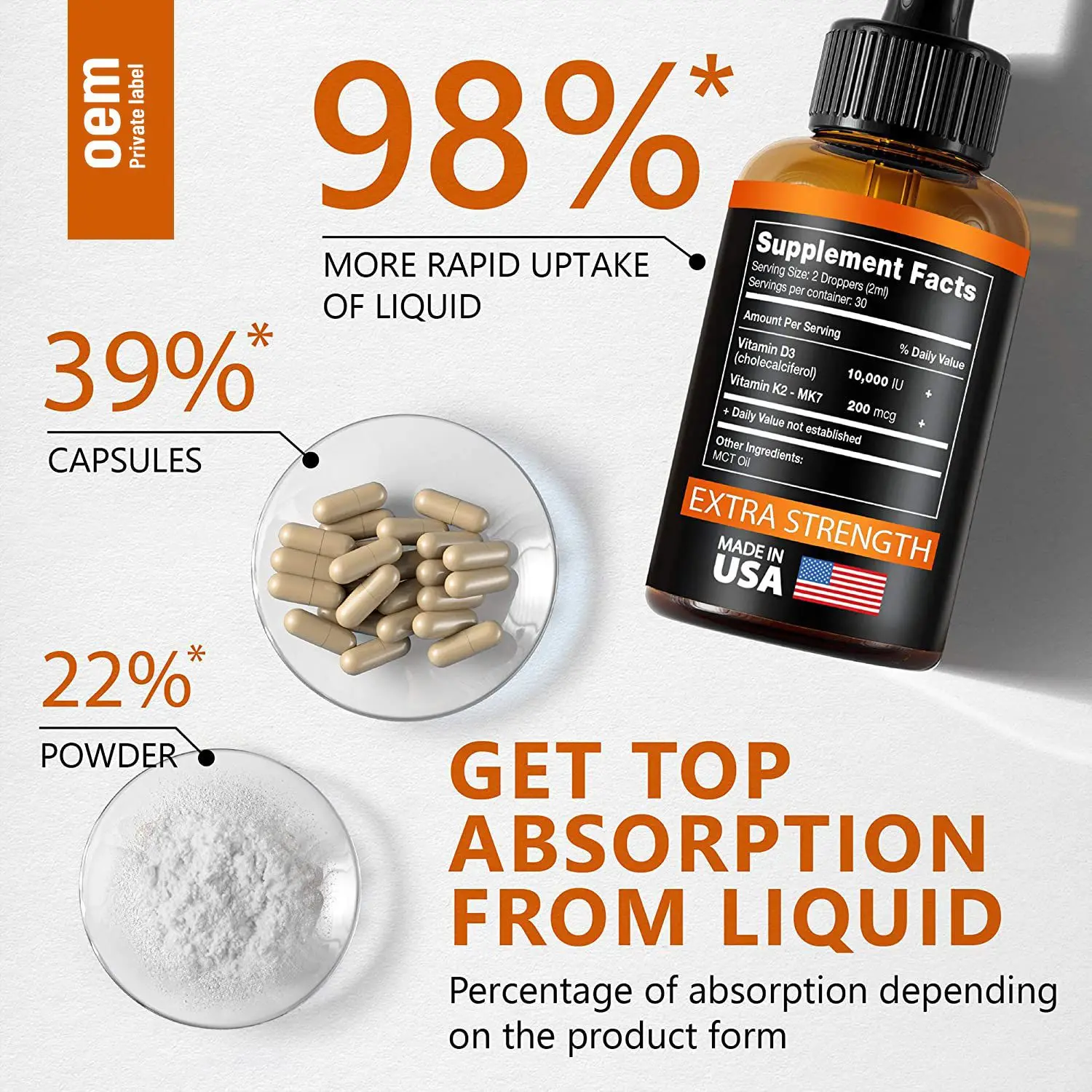 OEM ODM Protect the Heart Promote Bone Development Calcium Supplement Vitamin D3 K2 Liquid Drops Vitamin D3 Health Oil