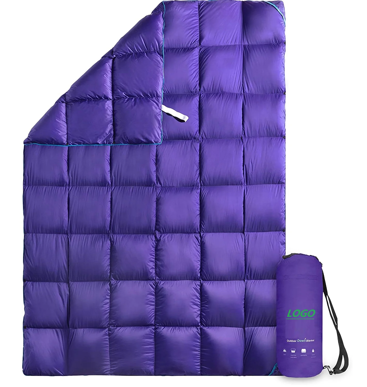 20D Outdoor Printed Windproof Duck Down Lightweight Portable Camping Puffy Blanket For Hiking Picnic