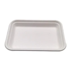 Biodegradable disposable bagasse food lunch tray heavy duty seashell prep meal sugarcane fiber tray for restaurant hotel picnic