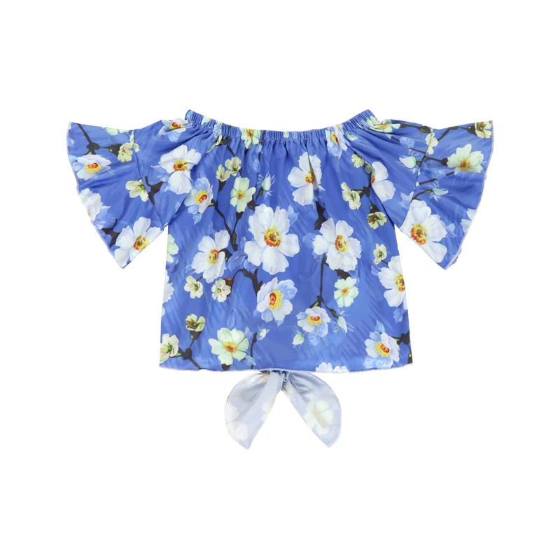
High quality off shoulder bell bottom sleeve baby summer tops for girls girls shirts girls tops wholesale price 