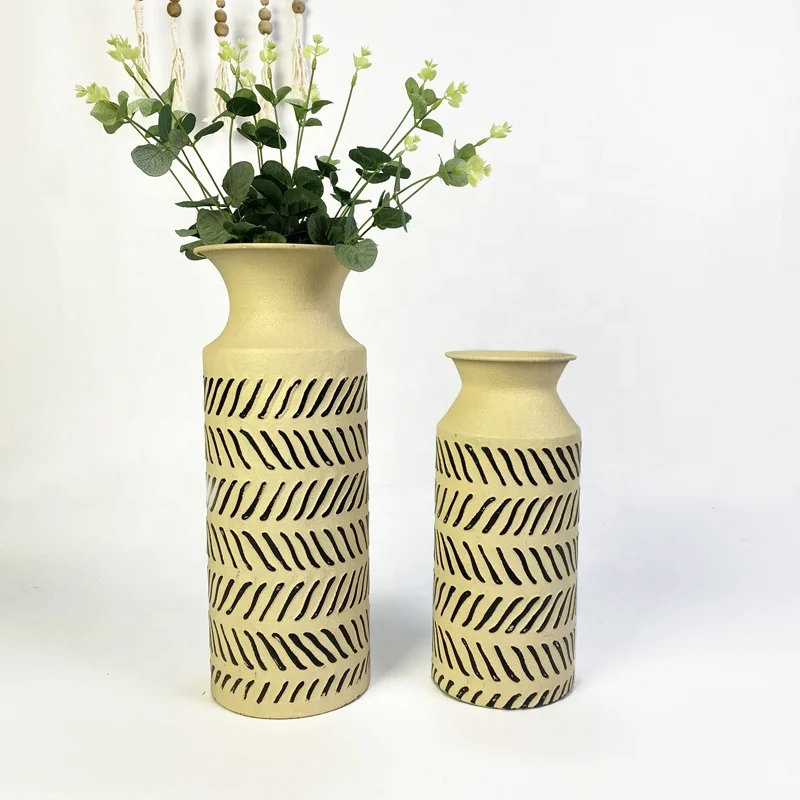Lander Farmhouse Boho Cylinder Vintage Metal Flower Vases For Home Decoration