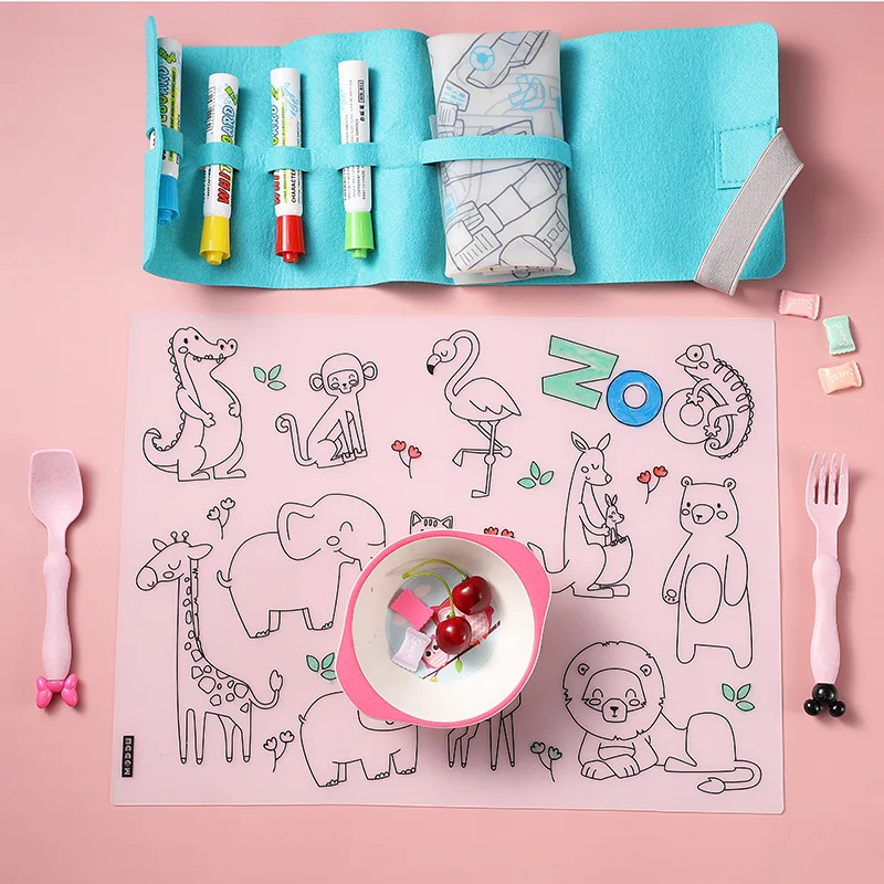 Children Kid Baby Learning Silicone Kids Table Mat Foldable Washable Dining Coloring Drawing Desk Silicone Painting Placemat