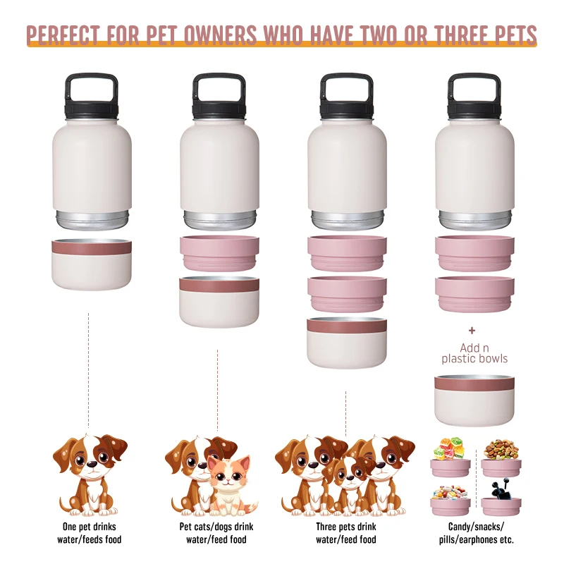 4 in 1 people pet dog water bottle 32oz water bottle stainless steel vacuum insulated drink bottle with food container