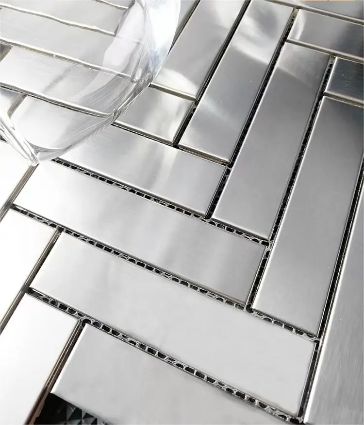 Metal Mosaic Tiles W-type Bright Face Stainless Steel Silver Modern Aluminum Alloy 4mm Interior Wall Parquet 1  Feet T/T