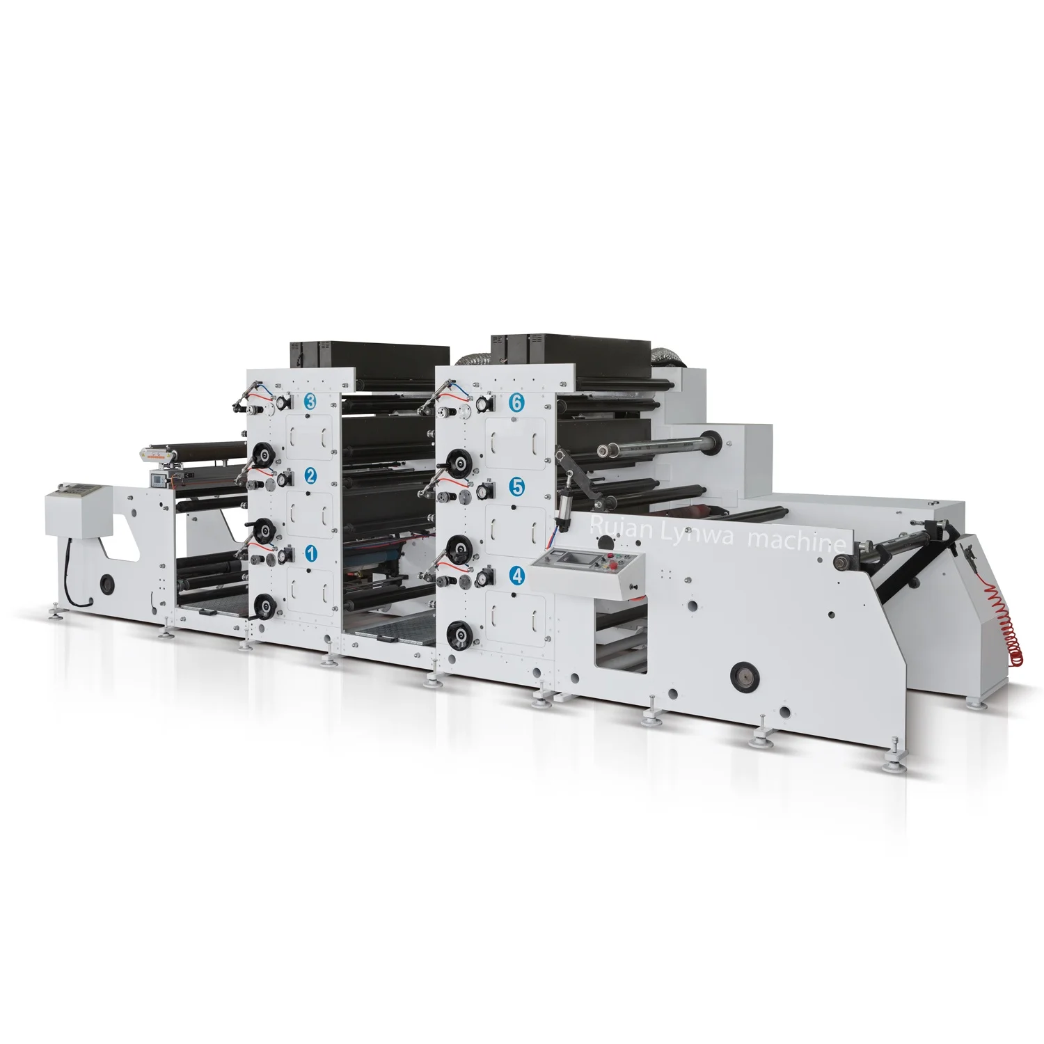HJRY-520 3+3 6 Color Custom Logo Paper Film Foil Flexographic Printer Uv Ir Dry Web Guide Flexo Printing Machine