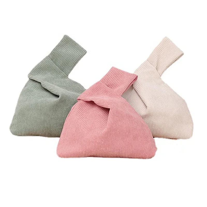 Korean Japanese Luxury Mobile Phone Storage Bag Women Shopping Bag Knot Gift Purse Lady Corduroy Small Handbag Custom Wrist Bag
