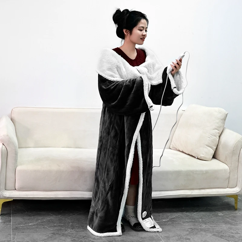 Flannel & Sherpa Wearable Electric Blanket With 6 Heat Levels,Wearable Heated Throw Blanket For Home and Office Use