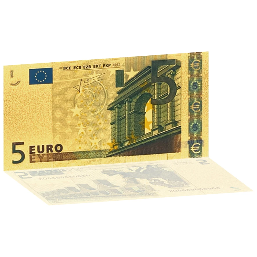 24k Gold Foil Banknote Euro 5 Bill Collectable Bank Notes For Office Display