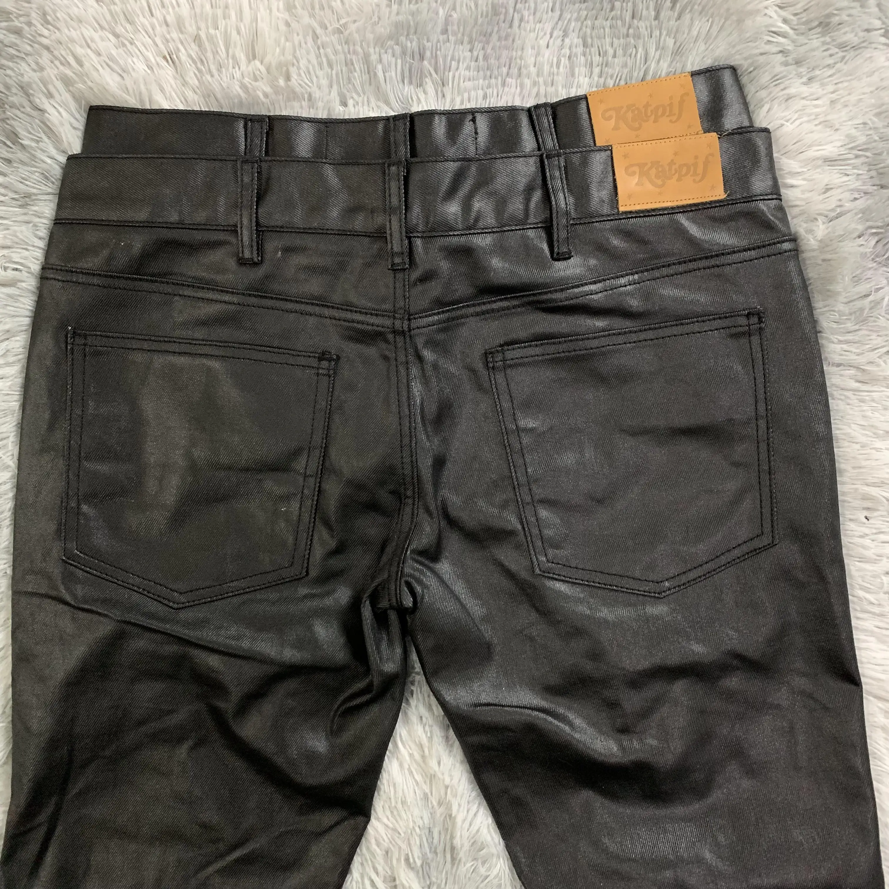 DENIMGUYS Fashion Trend Custom Black Waxed Jeans Coated Straight Solid Color Flared Wax Jeans