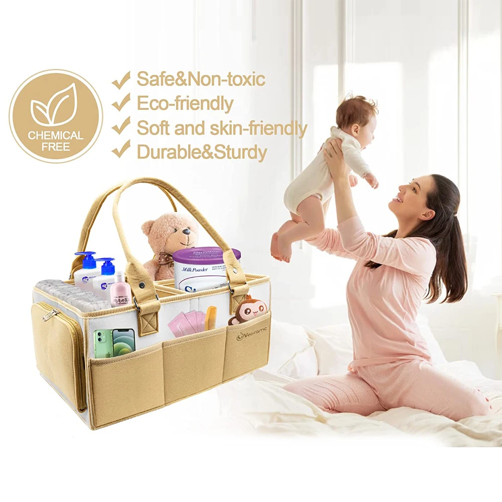 Home Felt Baby Diaper Caddy Mommy Bag Nursery Organizer Bed Hanging Diaper Organizer for Crib