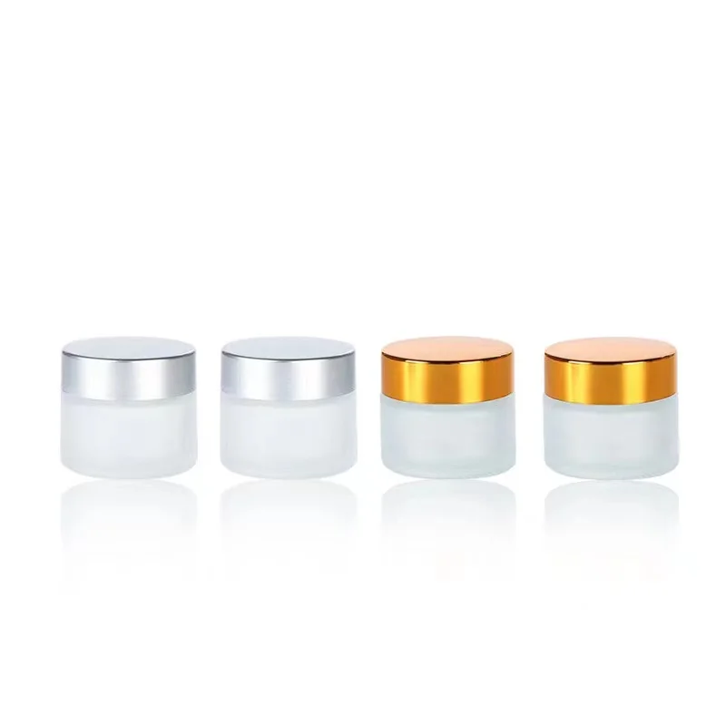 High quality hot selling products clear frosted glass cream jars 30ml/30g cosmetic packaging with matt silver lid