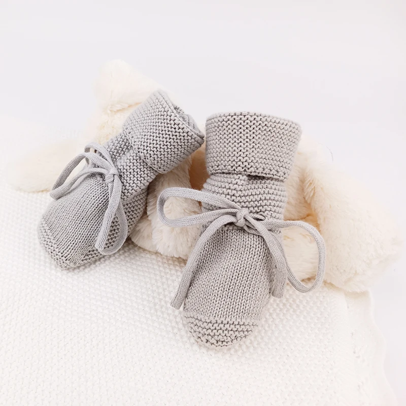 Paleo Baby Knitted Booties Custom Crochet Organic Cotton Knitted Baby Bow Warm Knit Winter Socks Shoes Infant Booties