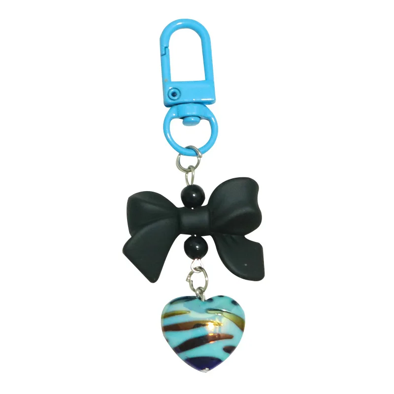 Color striped love heart acrylic keychain pendant Creative paint door hook accessories headphone cover bag decoration