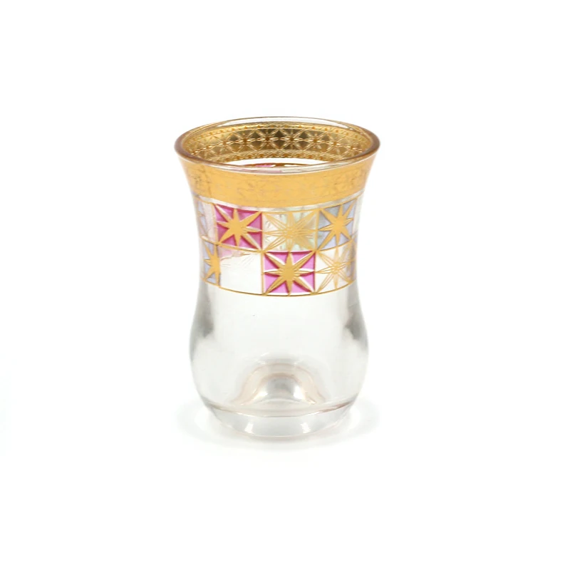golden color 6 cups set 70ml without handle arab tea coffee cup yiwu wholesale clear turkey glass cup set