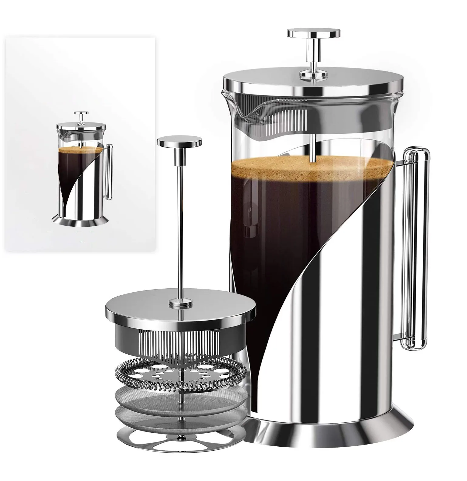 Heat Resistant Glass Coffee Maker with 4 Level Filtration System Stainless Steel French Press