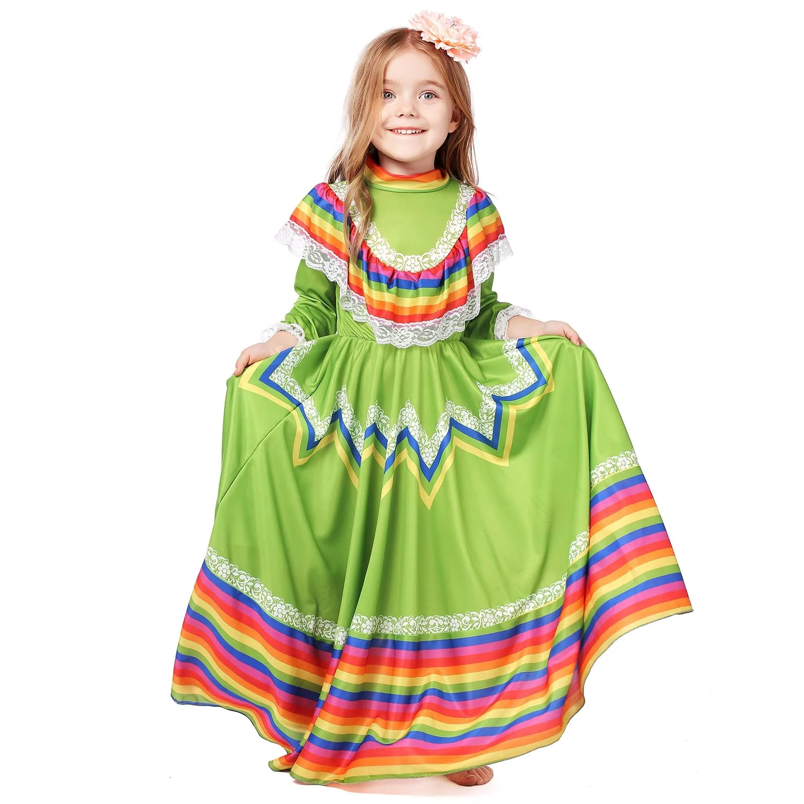Girls Mexican Traditional Dress National Style Princess Dress Halloween Carnival Birthday Party Dress